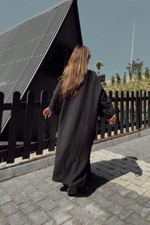 Siyah Organik Müslin Kimono - Görsel 5