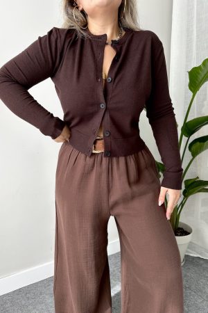 Kahve Premium Baharlık Triko Hırka