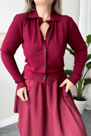 Bordo Premium Baharlık Triko Polo Yaka Hırka
