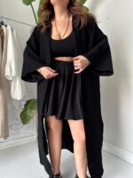 Siyah Organik Müslin Kimono - Görsel 4