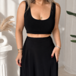Siyah Sandy Askılı Crop Top