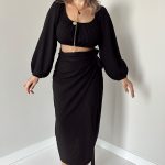 Siyah Keten Kruvaze Etek