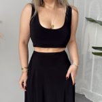 Siyah Sandy Askılı Crop Top