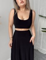 Siyah Sandy Askılı Crop Top