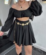 Siyah Keten Off Shoulder Büstiyer - Görsel 5