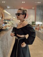 Siyah Keten Off Shoulder Büstiyer - Görsel 3