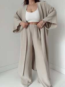 Taş Organik Pamuk Müslin Maxi Kimono - Görsel 2
