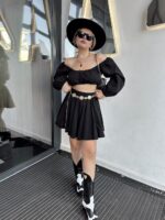 Siyah Keten Off Shoulder Büstiyer - Görsel 4