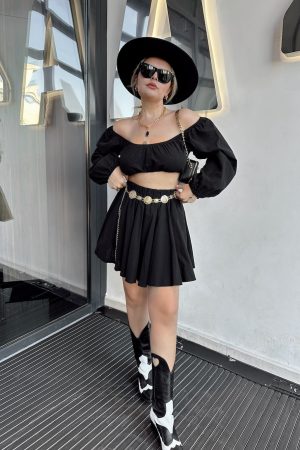 Siyah Keten Off Shoulder Büstiyer - Görsel 4