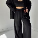 Siyah Organik Müslin Palazzo Pantolon