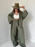 Haki Organik Müslin Maxi Kimono - Görsel 4