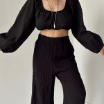 Siyah Keten Off Shoulder Büstiyer