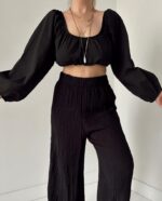 Siyah Keten Off Shoulder Büstiyer
