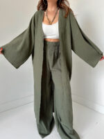 Haki Organik Müslin Maxi Kimono - Görsel 6