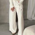 Cream Premium Yün Karışımlı Pensli Palazzo Pantolon