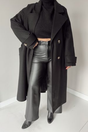 Siyah Deri Wide Leg Pantolon - Görsel 5