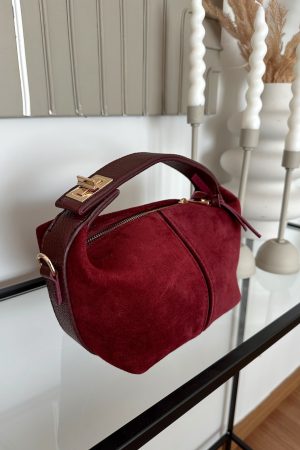 Lui Bordo Hakiki Süet Çanta - Görsel 4