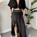 Siyah Midi Modal Volanlı Maxi Etek