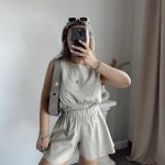 Taş Keten Kolsuz Crop Top