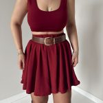 Bordo Askılı Crop Top