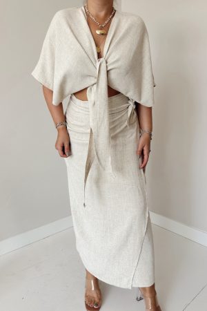 Kum Keten Kruvaze Kalem Etek - Görsel 3