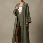 Haki Organik Müslin Maxi Kimono