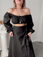 Siyah Keten Off Shoulder Büstiyer - Görsel 2