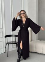 Siyah %100 Organik Maxi Kruvaze Elbise