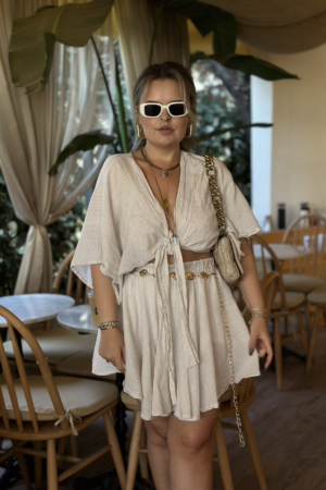 Kum Keten Şort Etek - Görsel 6