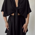 Siyah Keten Bağlamalı Büstiyer