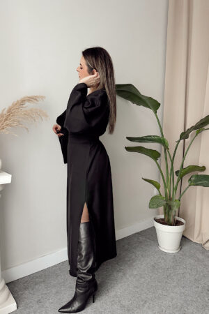 Siyah Tensel Maxi Kruvaze Elbise - Görsel 3