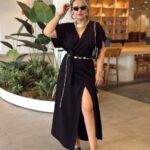 Siyah Keten Maxi Kruvaze Elbise