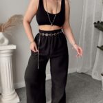 Siyah Organik Müslin Palazzo Pantolon