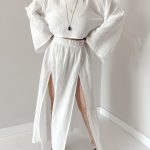 Ekru Organik Müslin Midi Çift Yırtmaçlı Plaj Eteği