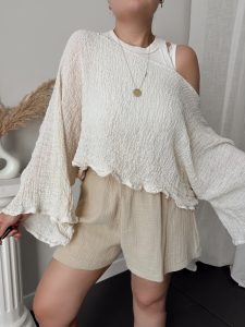 Faralya Keten Kayık Yaka Asimetrik Bluz | Premium Collection - Görsel 4