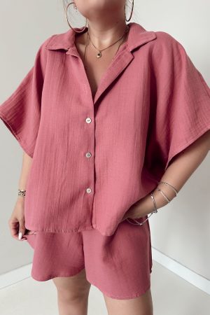 Rose Müslin Oversize Yarasa Kol Gömlek - Görsel 3