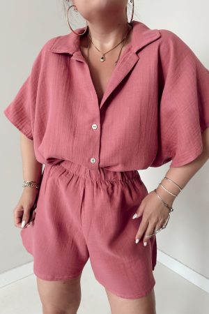 Rose Müslin Oversize Yarasa Kol Gömlek - Görsel 4