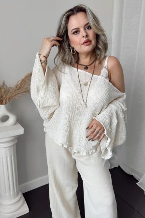 Faralya Keten Kayık Yaka Asimetrik Bluz | Premium Collection | 16 şubat pazartesi kargolanacaktır - Görsel 3