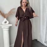 Acı Kahve SOFT Müslin A Form Yırtmaçlı Etek