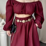 Bordo Keten Off Shoulder Bluz