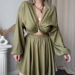 Olive Keten Şort Etek