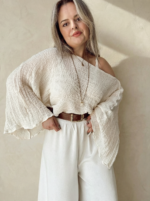Faralya Keten Kayık Yaka Asimetrik Bluz | Premium Collection