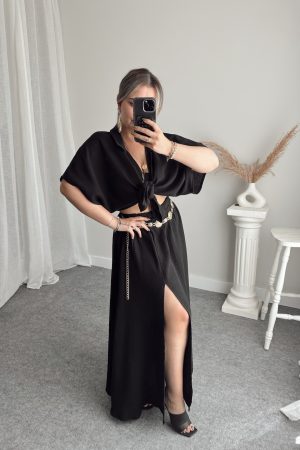 Siyah Müslin A Form Yırtmaçlı Etek - Görsel 4