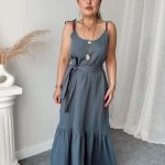 Antrasit Soft Müslin Midi İp Askılı Elbise