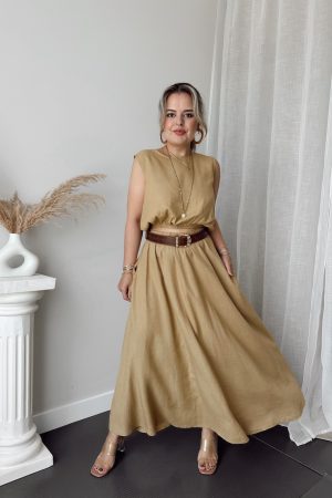 Hardal Keten A form Midi Etek - Görsel 3