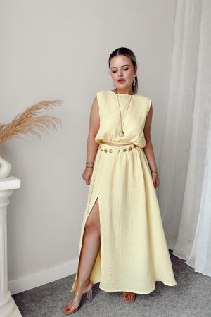 Sarı Organik Pamuk Müslin A form Etek - Görsel 5