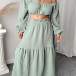 Su Yeşili Organik Pamuk Müslin Midi Etek