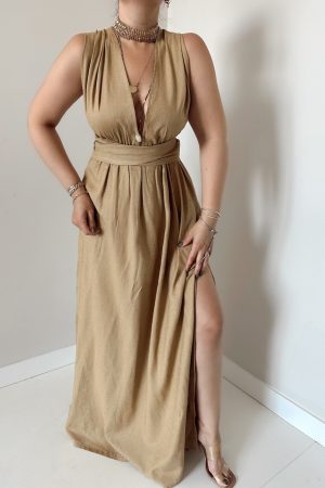 Hardal Keten Fonksiyonel Elbise - Görsel 3