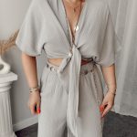 Gri Organik Müslin Bağlamalı Büstiyer