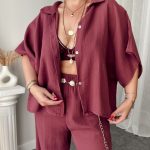 Mürdüm Müslin Oversize Yarasa Gömlek